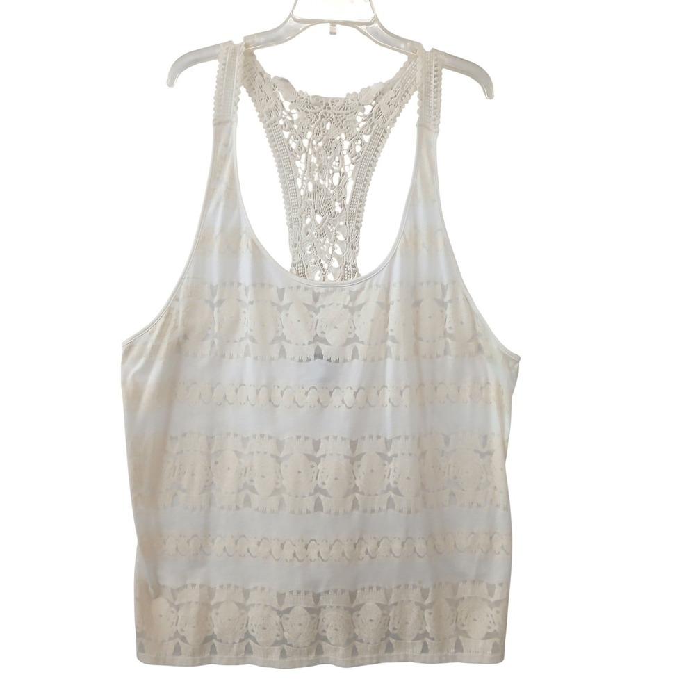 Bit & Bridle Ivory Lace Racerback Tank Top Plus Size 3X Crochet Boho‎ Sleeveless